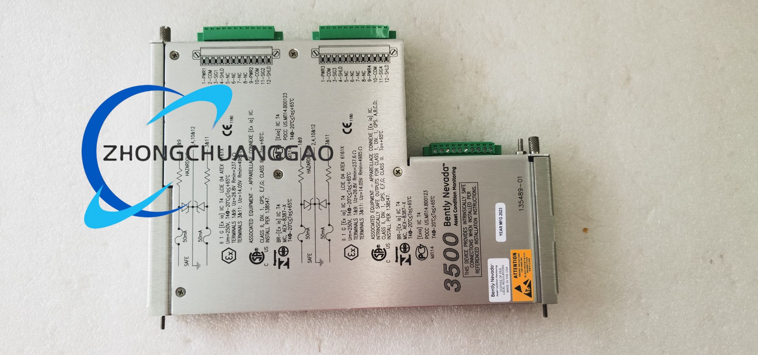 135489-01 (6) Bently Nevada 3500/42M 135489-01 4-Channel Proximitor and Seismic Monitoring Module - Image 1