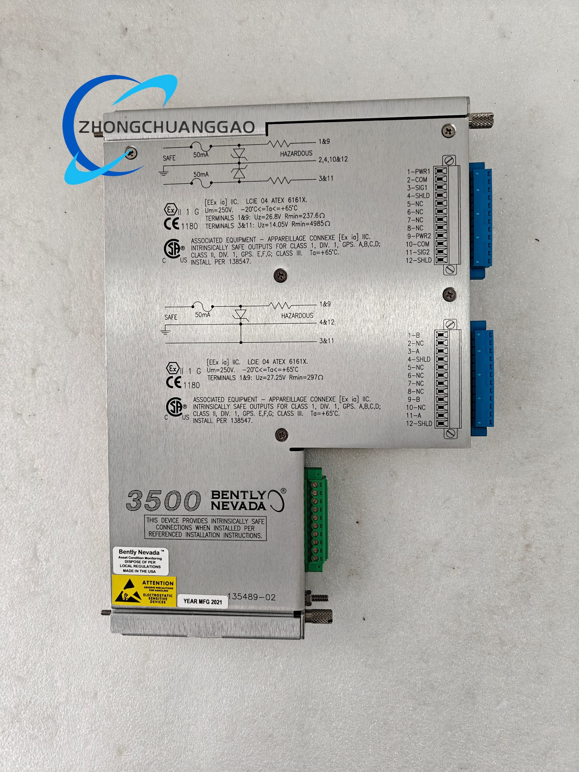 350042M 135489-02 (6) Bently Nevada 3500/42M 135489-02 I/O Module with Internal Barriers and Internal Terminations - Image 1